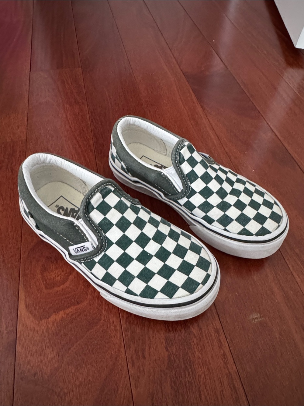 Vans Kids Slip-On Checkerboard Sneakers in Green and White
